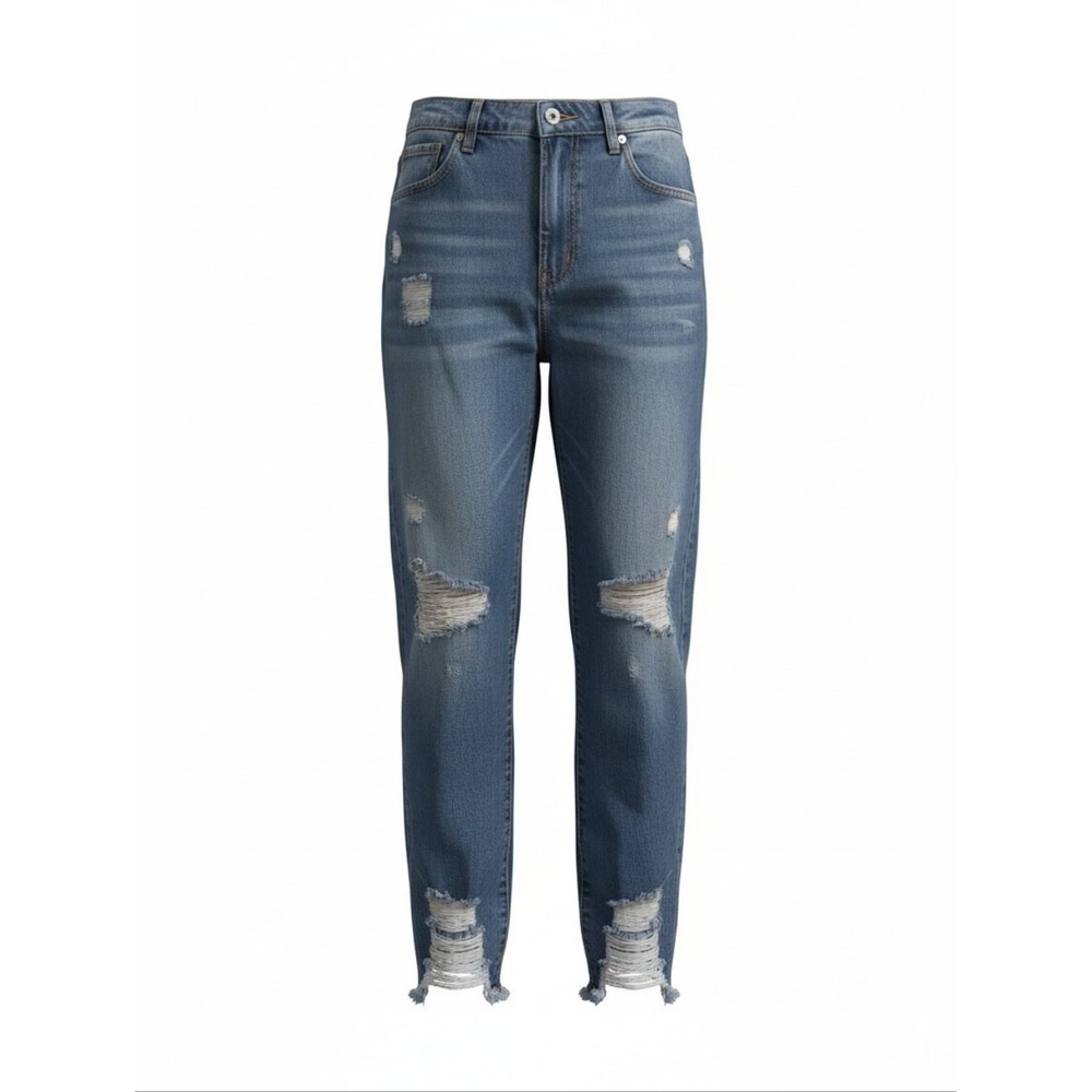 Kancan Distressed Frayed Hem Boyfriend Jeans Medium Wash KC6269D Size 5 26